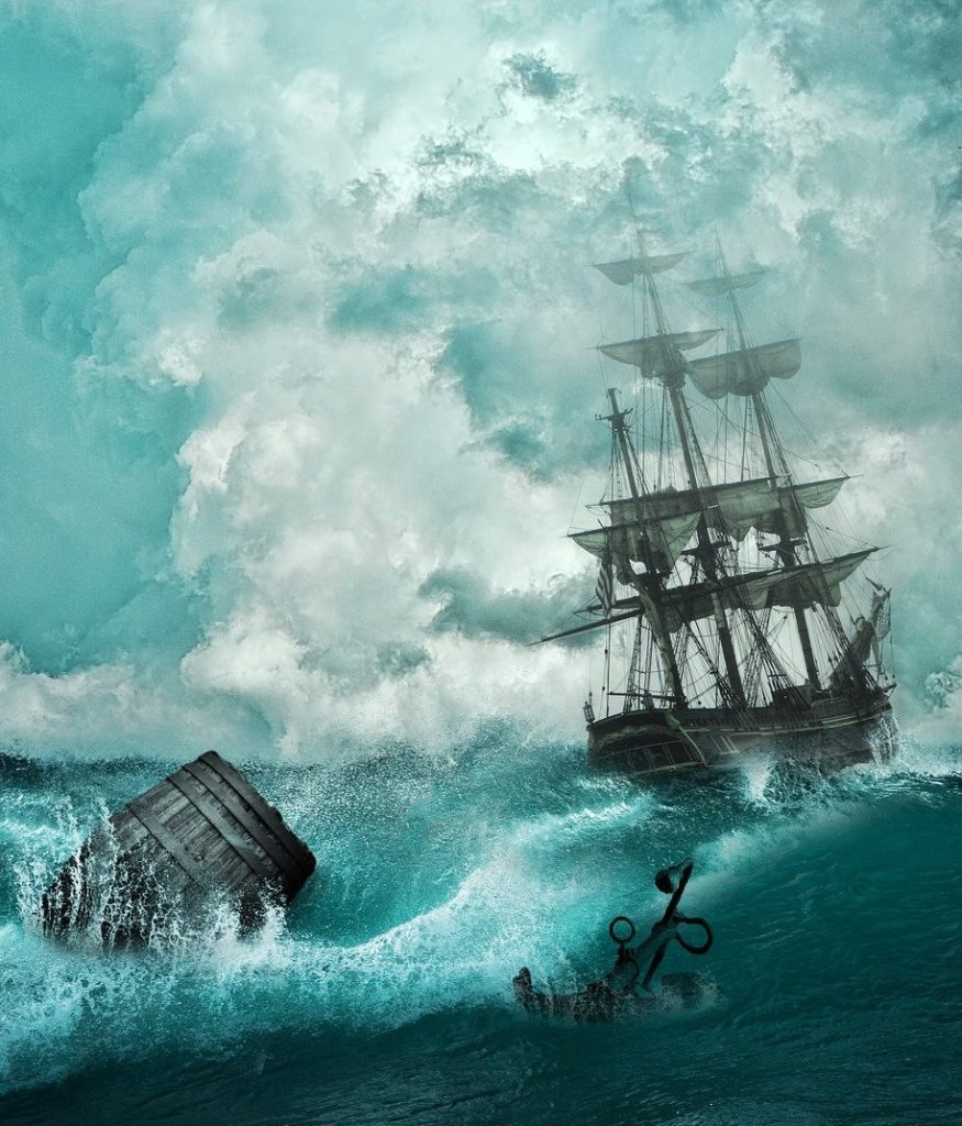 A sailing ship on rough seas is evocative of spoken word